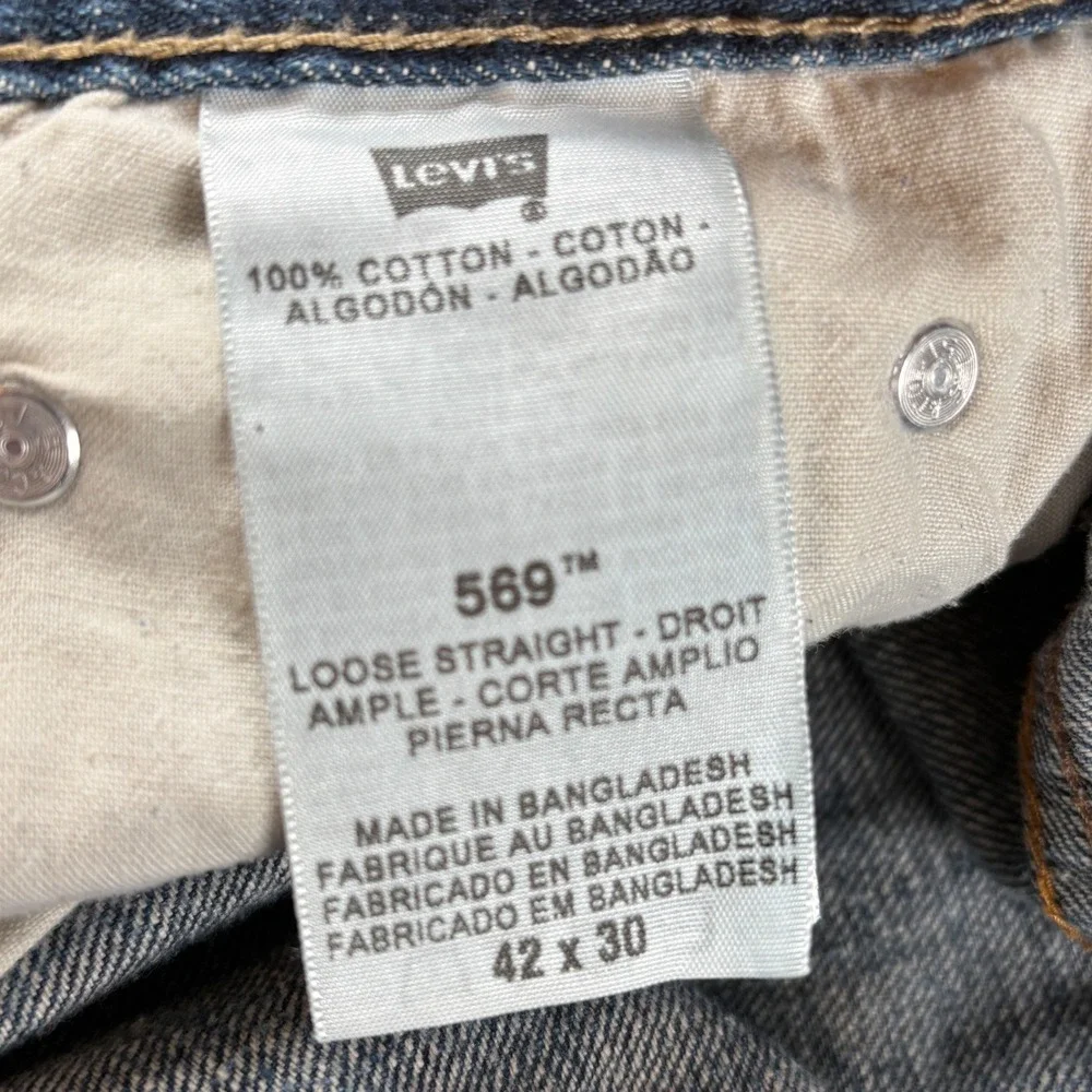 Levi's 569 Loose Straight Jeans Mens 42x30 Tag 42x28 Actual Med Wash Blue Denim
